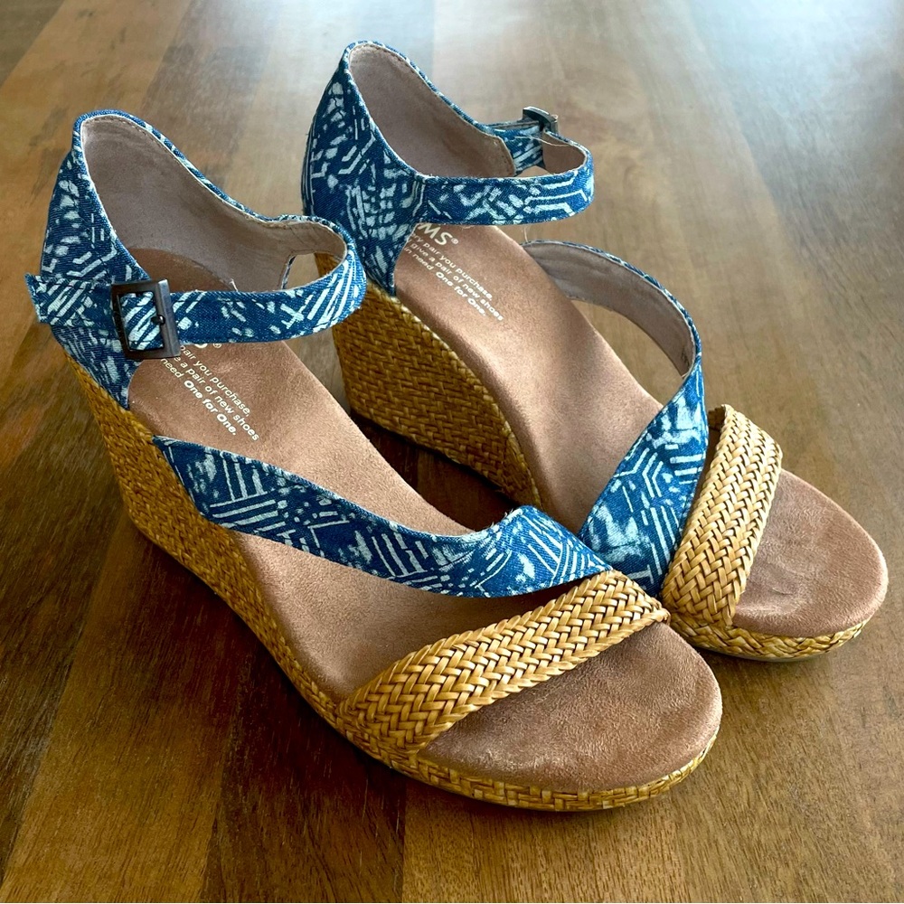 Toms Wedges Rattan & Blue 8